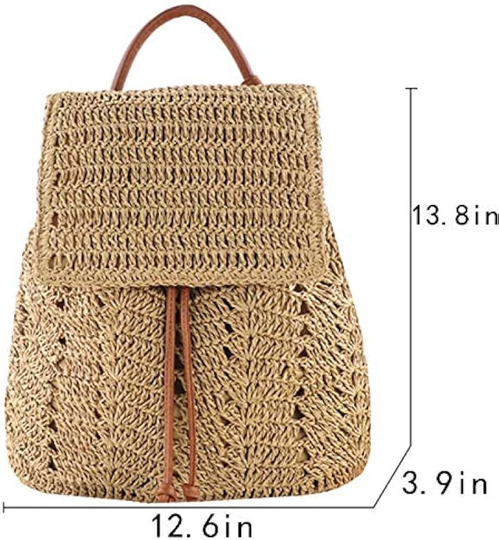 Mairo Lifestyle Straw Wicker Handmade Boho Summer Beach Backpack Bag (Light Brown)