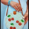 61bKOvcStML.jpg Mairo Lifestyle Rattan Cane Straw Wicker Handmade Boho Summer Beach Round Sling bag (Cherry)