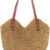 Mairo Lifestyle Straw Wicker Handmade Boho Summer Beach Braided Shoulder Bag (Light Brown)