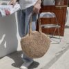 61c0iCds5L.jpg Mairo Lifestyle Straw Wicker Handmade Boho Summer Beach Round Shoulder Bag (Brown)
