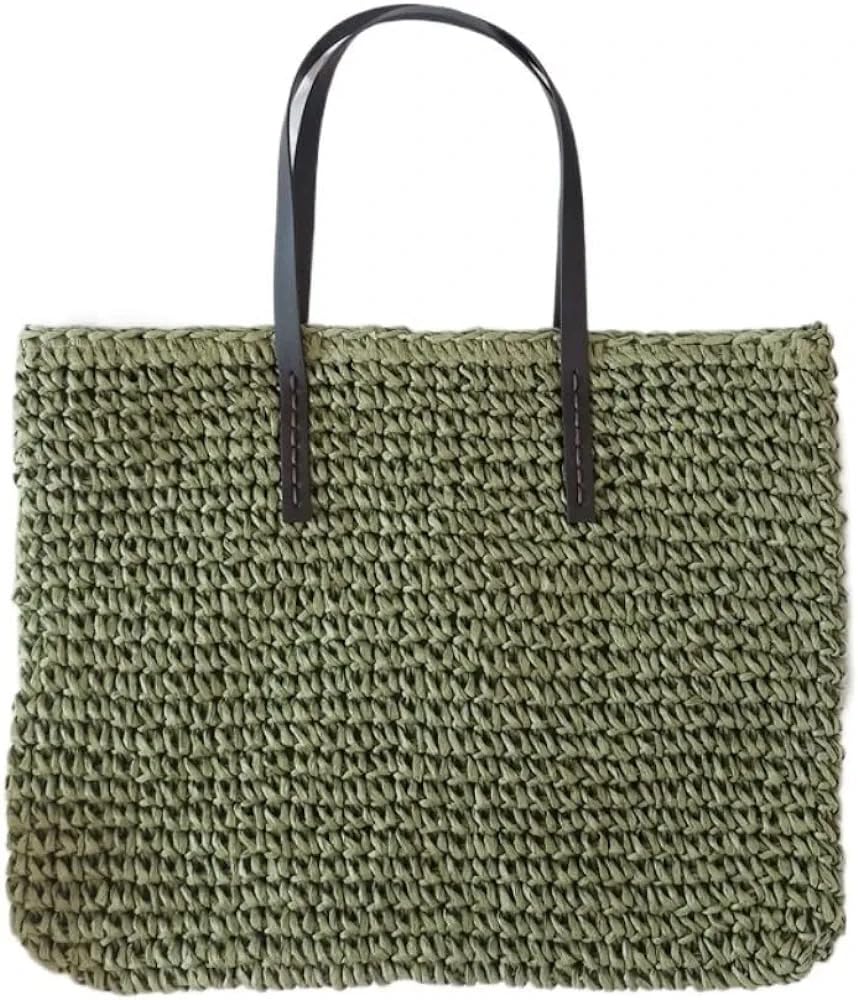 Mairo Lifestyle Straw Wicker Handmade Boho Summer Beach Tote Bag (Green Square)