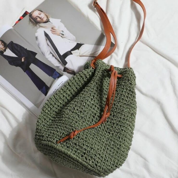 61jYTNzb5UL.jpg Mairo Lifestyle Straw Wicker Handmade Boho Summer Beach Drawstring Tote Bag (Green)