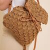 Mairo Lifestyle Straw Wicker Handmade Boho Summer Beach Backpack Bag (Light Brown)