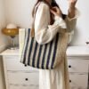 Mairo Lifestyle Straw Wicker Handmade Boho Summer Beach Tote Bag (Blue Stripe)