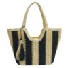 Mairo Lifestyle Straw Wicker Handmade Boho Summer Beach Tote Bag (Boat Black Stripe)