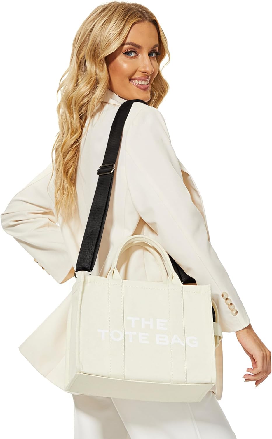 Mairo Lifestyle Women Canvas The Tote Bag with Zipper Small Purse Crossbody Bag Top Handle Traveler Handbag (Beige)