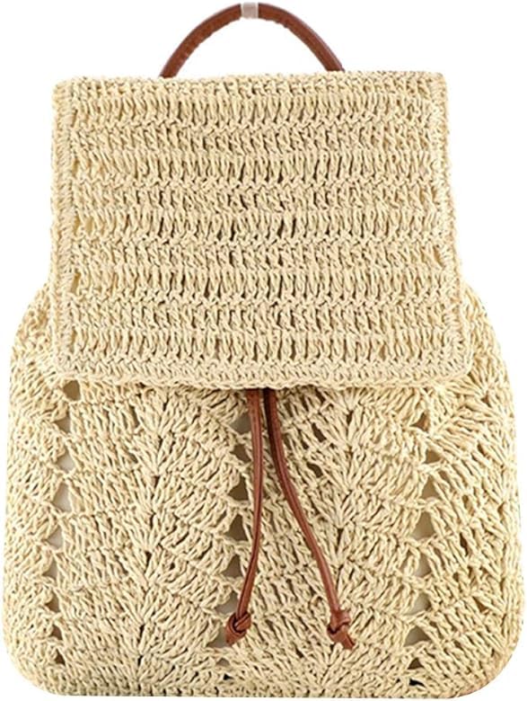 Mairo Lifestyle Straw Wicker Handmade Boho Summer Beach Backpack Bag (Beige)