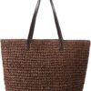 Mairo Lifestyle Straw Wicker Handmade Boho Summer Beach Tote Bag (Dark Brown Square)