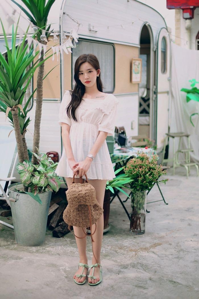 Mairo Lifestyle Straw Wicker Handmade Boho Summer Beach Backpack Bag (Light Brown)