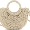 Mairo Lifestyle Straw Wicker Handmade Boho Summer Beach Tote Moon Bag (Beige Small)