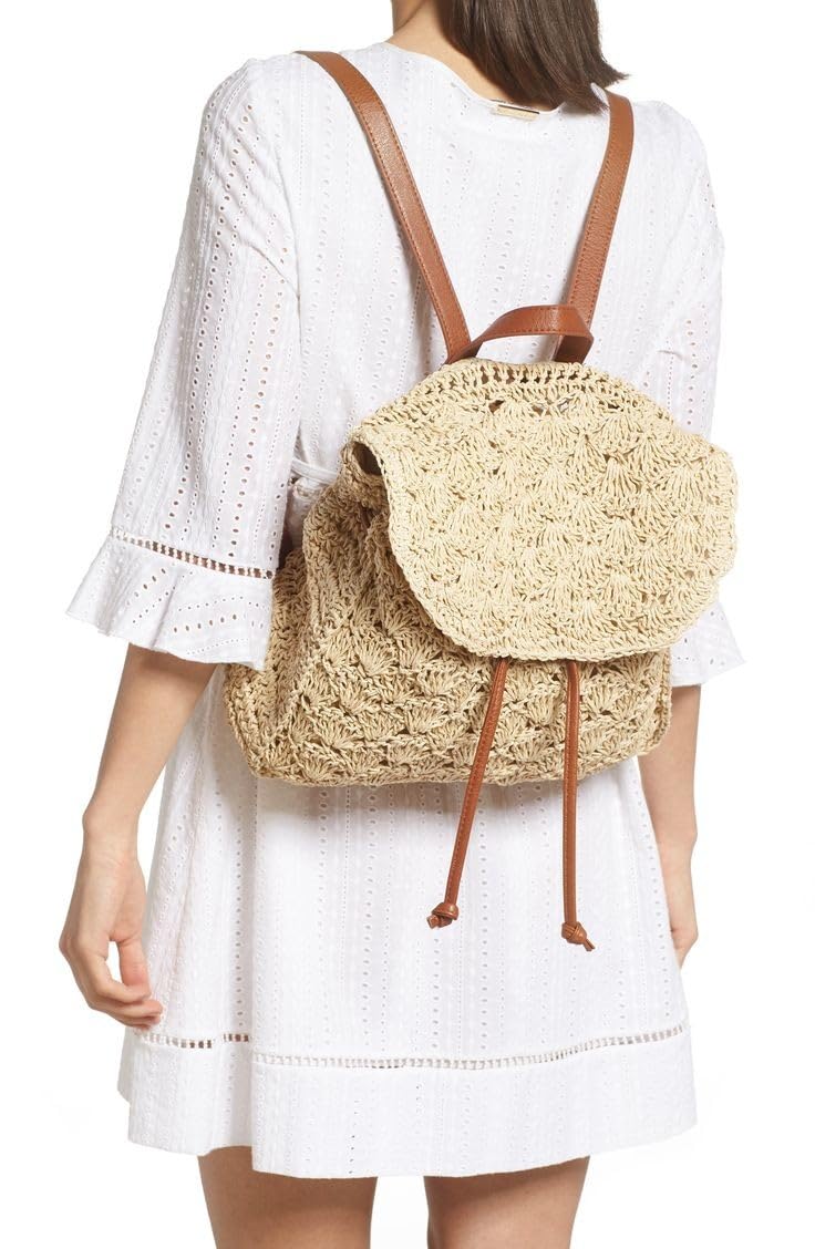 Mairo Lifestyle Straw Wicker Handmade Boho Summer Beach Backpack Bag (Beige)