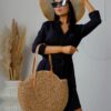 61xPzurDkL.jpg Mairo Lifestyle Straw Wicker Handmade Boho Summer Beach Round Shoulder Bag (Brown)