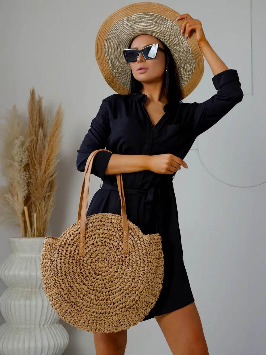 61xPzurDkL.jpg Mairo Lifestyle Straw Wicker Handmade Boho Summer Beach Round Shoulder Bag (Brown)