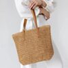 Mairo Lifestyle Straw Wicker Handmade Boho Summer Beach Tote Bag (Brown Rectangle)