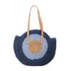 Mairo Lifestyle Straw Wicker Handmade Boho Summer Beach Round Shoulder Bag (Evil Eye - Blue)