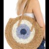 715Vyd1BRyL.jpg Mairo Lifestyle Straw Wicker Handmade Boho Summer Beach Round Shoulder Bag (Evil Eye - Brown)
