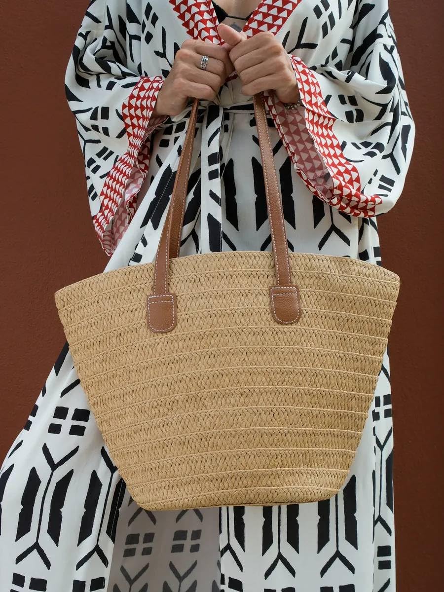 716908QNRNL.jpg MAIRO LIFESTYLE Straw Handmade Boho Summer Beach Shoulder Bag (Brown 2)