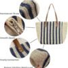Mairo Lifestyle Straw Wicker Handmade Boho Summer Beach Tote Bag (Blue Stripe)