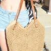 Mairo Lifestyle Straw Wicker Handmade Boho Summer Beach Braided Shoulder Bag (Light Brown)