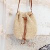 719SII5mKWL.jpg Mairo Lifestyle Straw Wicker Handmade Boho Summer Beach Drawstring Tote Bag (Beige)