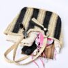Mairo Lifestyle Straw Wicker Handmade Boho Summer Beach Tote Bag (Boat Black Stripe)