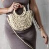 Mairo Lifestyle Straw Wicker Handmade Boho Summer Beach Tote Moon Bag (Beige Small)