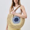 71M464KMzBL.jpg Mairo Lifestyle Straw Wicker Handmade Boho Summer Beach Round Shoulder Bag (Evil Eye- Beige)