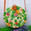 Mairo Lifestyle Rattan Cane Straw Wicker Handmade Boho Summer Beach Round Sling Bag (Pineapple Forest)