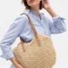 71NX3WB9BVL.jpg Mairo Lifestyle Straw Wicker Handmade Boho Summer Beach Braided Shoulder Bag (Beige)