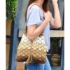 Mairo Lifestyle Straw Wicker Handmade Boho Summer Beach Drawstring Tote Bag (Brown Multi)