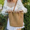 Mairo Lifestyle Straw Wicker Handmade Boho Summer Beach Tote Bag (Brown Rectangle)