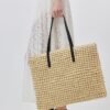 71YGoiBO8L.jpg Mairo Lifestyle Straw Wicker Handmade Boho Summer Beach Tote Bag (Beige Square)