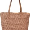 Mairo Lifestyle Straw Wicker Handmade Boho Summer Beach Tote Bag (Brown Rectangle)