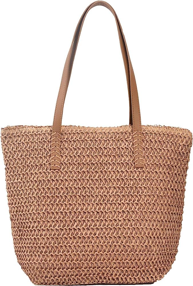 Mairo Lifestyle Straw Wicker Handmade Boho Summer Beach Tote Bag (Brown Rectangle)