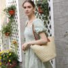 Mairo Lifestyle Straw Handmade Boho Summer Beach Shoulder Bag (Beige 2)