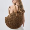 Mairo Lifestyle Straw Wicker Handmade Boho Summer Beach Round Shoulder Bag (Dark Brown)