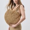 71ixbqpMOKL.jpg Mairo Lifestyle Straw Wicker Handmade Boho Summer Beach Round Shoulder Bag (Brown)