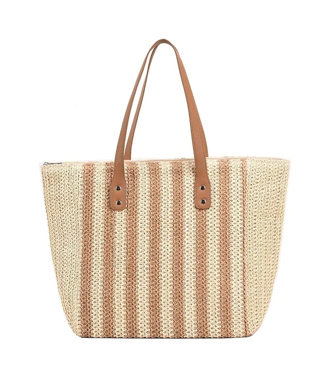 71jGY8hB0GL.jpg Mairo Lifestyle Straw Wicker Handmade Boho Summer Beach Tote Bag (Brown Stripe)