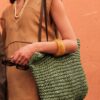 Mairo Lifestyle Straw Wicker Handmade Boho Summer Beach Tote Bag (Green Square)