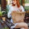 Mairo Lifestyle Straw Wicker Handmade Boho Summer Beach Tote Bag (Brown Rectangle)