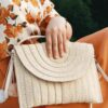 Mairo Lifestyle Straw Wicker Handmade Boho Summer Beach Small Crochet Bag (Envelope Beige)