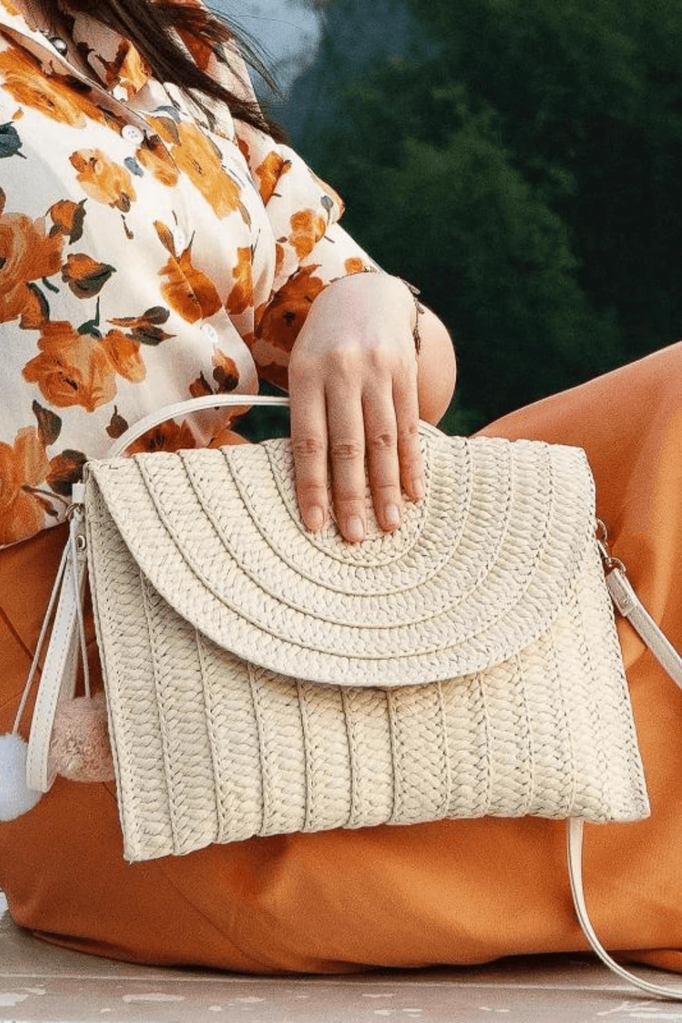 Mairo Lifestyle Straw Wicker Handmade Boho Summer Beach Small Crochet Bag (Envelope Beige)