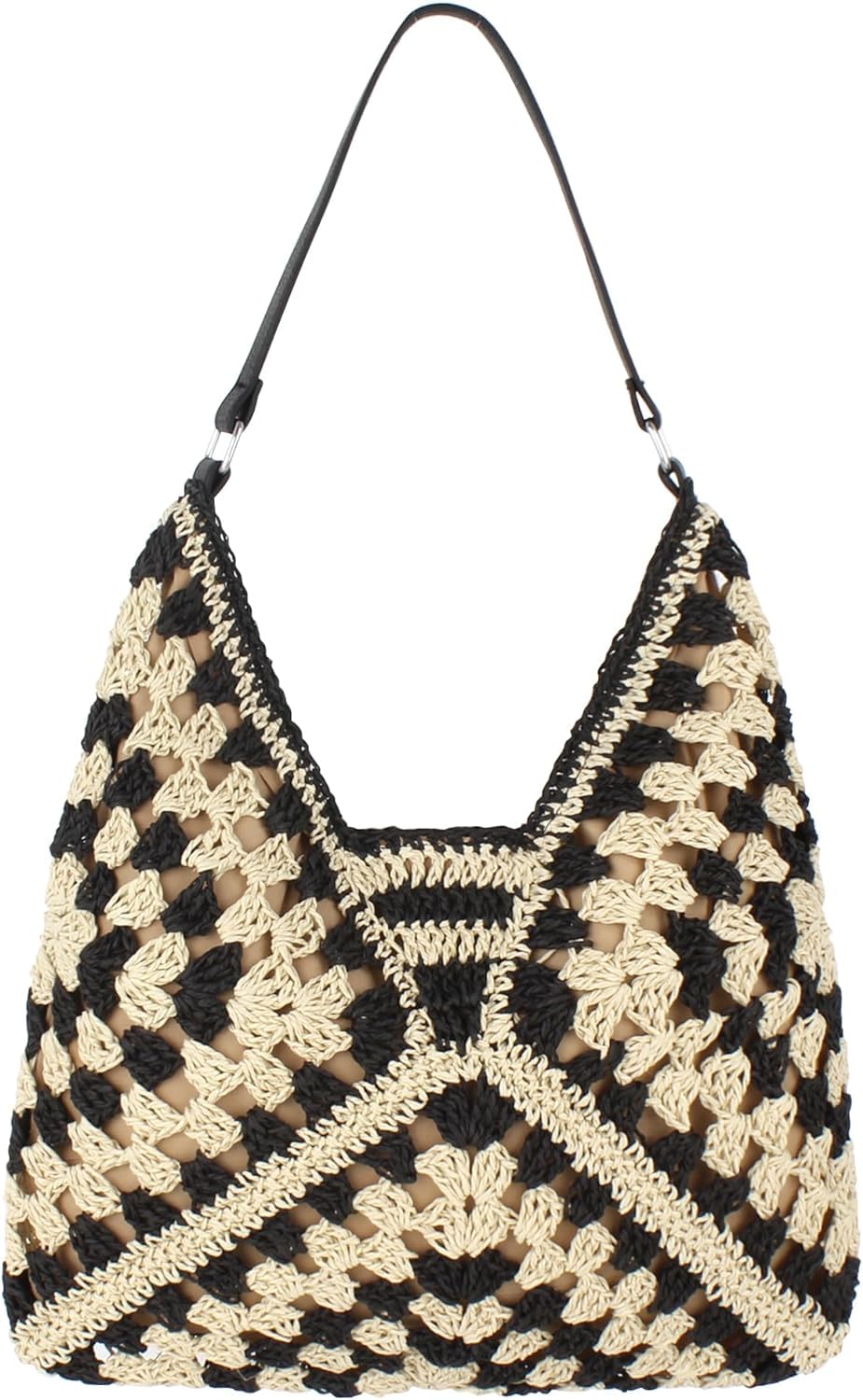 Mairo Lifestyle Straw Wicker Handmade Boho Summer Beach Aztec Tote Bag (Black)