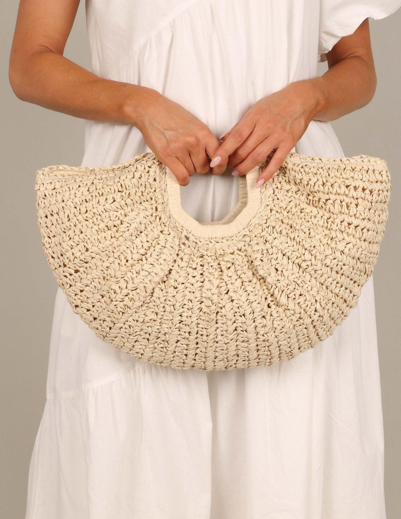 810thyMI0RL.jpg Mairo Lifestyle Straw Wicker Handmade Boho Summer Beach Tote Moon Bag (Clutch Beige)