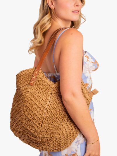 Mairo Lifestyle Straw Wicker Handmade Boho Summer Beach Braided Shoulder Bag (Light Brown)