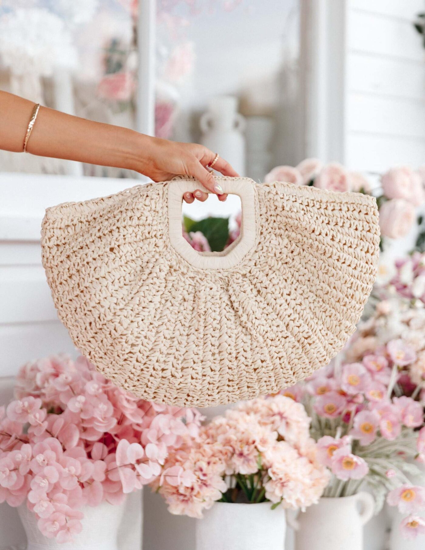 819IZ0aG4dL.jpg Mairo Lifestyle Straw Wicker Handmade Boho Summer Beach Tote Moon Bag (Clutch Beige)