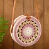 81GPb9x9jwL.jpg Mairo Lifestyle Rattan Cane Straw Wicker Handmade Boho Summer Beach Round Sling Bag (Pink and White)