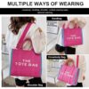 Mairo Lifestyle Women Canvas The Tote Bag with Zipper Small Purse Crossbody Bag Top Handle Traveler Handbag (Pink with Blue edge)