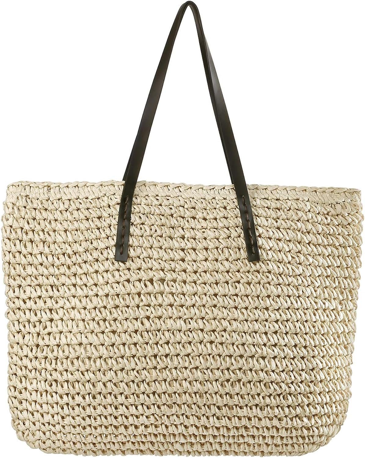 81XcTH62z2L.jpg Mairo Lifestyle Straw Wicker Handmade Boho Summer Beach Tote Bag (Beige Square)