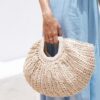 81dxtEBhZDL.jpg Mairo Lifestyle Straw Wicker Handmade Boho Summer Beach Tote Moon Bag (Clutch Beige)